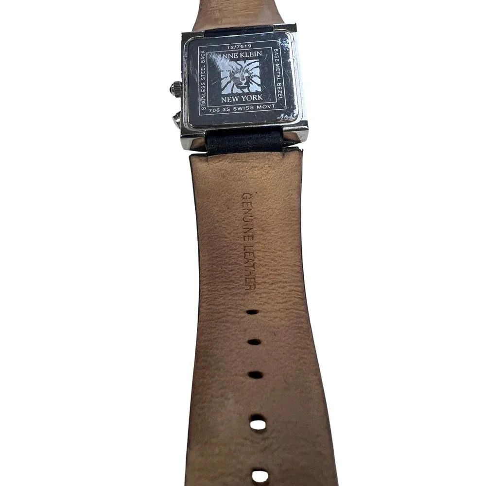 Anne Klein Wrist Watch OS Blck Good Leather Strap 12/7619 Swiss Movt Rectangular